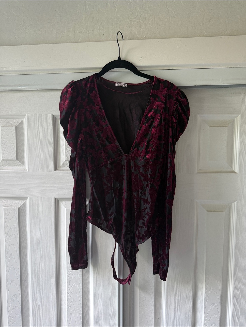 Plum Velvet Floral Wrap-Front Bodysuit